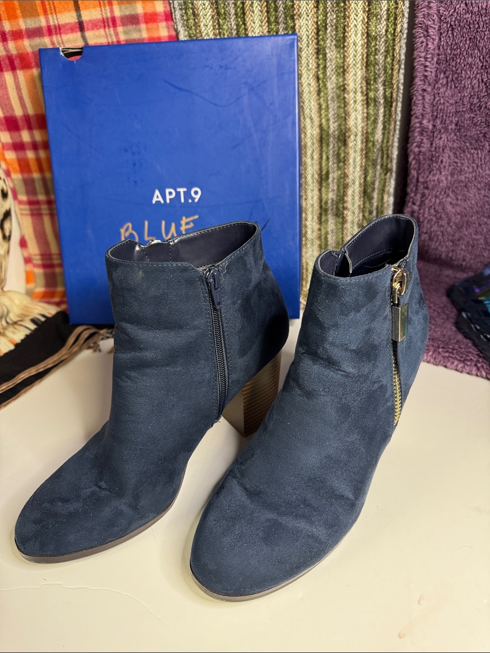 Apt. 9 Navy Suede Ankle Booties with Block Heel